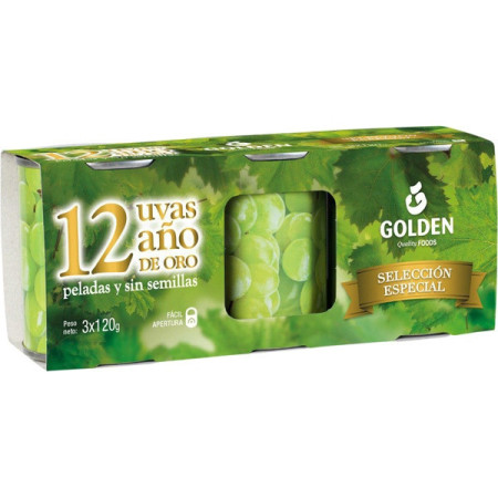 12 UVAS AÑO DE ORO PELADAS SIN SEMILLAS GOLDEN 3X 120G